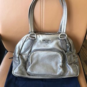 Prada Silver Leather Shoulder Bag